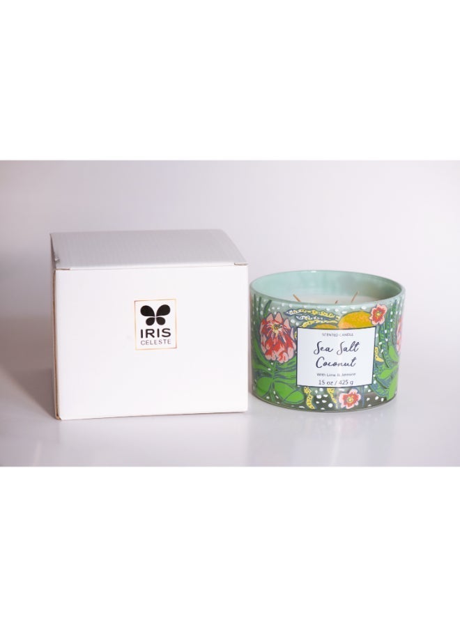 IRIS CELESTE Sea Salt Coconut Jar Candle 425grams - 3 wick Scented candle 15oz  | 50 hrs burn-time | Perfect for Gifting, Home Décor, Parties & Room Perfuming | Ideal for Living room and Office Décor - Image 3